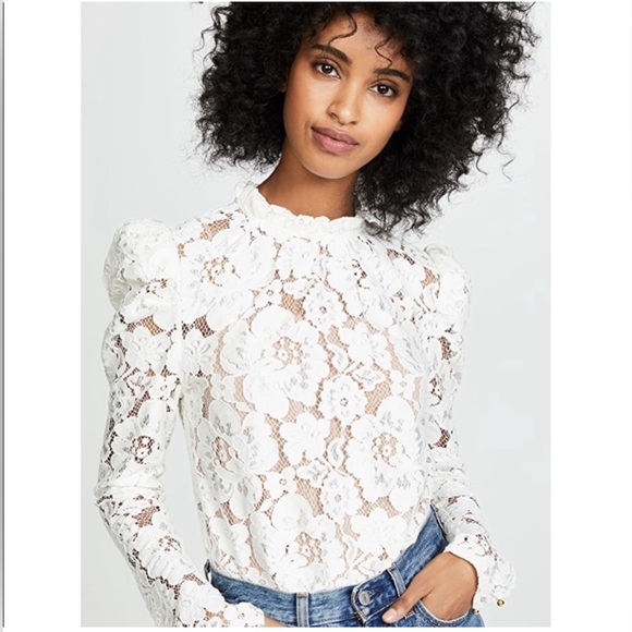 Wayf Tops - WAYF Women White Lace Blouse Floral Size XS Long Sleeve